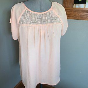 Soft Peach Blouse with Lace Detail